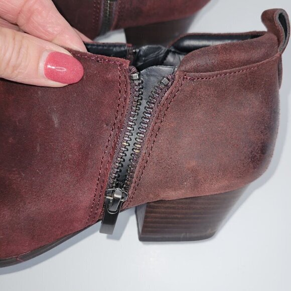 Franco Sarto Greco Ankle Boots Burgundy Suede Leather Zip Booties Womens SZ 6.5 - Picture 12 of 12